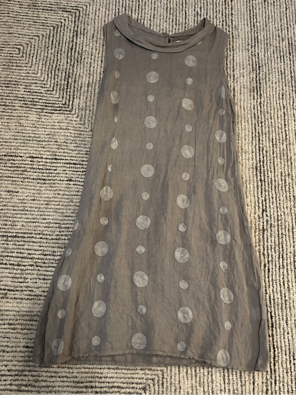 Lina Tomei Polka Dot Linen Dress Pockets Sleeveless Gray Retro Lagenlook